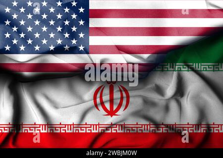 Amerikanische Flagge Illustration kombiniert iran Flagge, Hintergrund für Dekoration. Der Begriff des Krieges zwischen Ländern Stockfoto