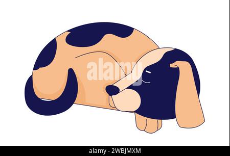 Schlafender Hundebeagle hat eine lineare 2D-Zeichentrickfigur aufgerollt Stock Vektor