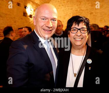 Kai Wegner, Seyran Ates beim Neujahrsempfang der CDU spandau in der Zitadelle Spandau. *** Kai Wegner, Seyran Ates beim Neujahrsempfang der CDU Spandau in der Zitadelle Spandau Stockfoto