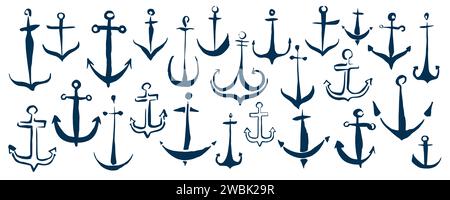 Ankerbanner handbemalt mit Tintenpinsel, isoliert auf weißem Hintergrund. Vektorabbildung Stock Vektor