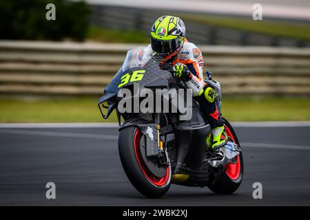 Der spanische MotoGP-Fahrer Joan mir trainierte beim Test 2024 im HRC Repsol Honda Team auf der Rennstrecke Valencia, Spanien Stockfoto