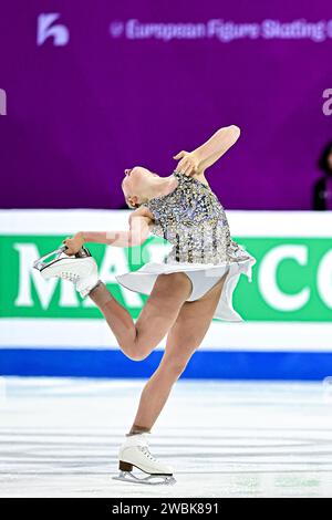 Antonina DUBININA (SRB), während des Women Short Program, bei der ISU Europameisterschaft 2024, in der Algiris Arena, am 11. Januar 2024 in Kaunas, Litauen. Quelle: Raniero Corbelletti/AFLO/Alamy Live News Stockfoto