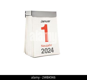 Kalender mit 1. Januar 2024 als Kalenderseite Stockfoto