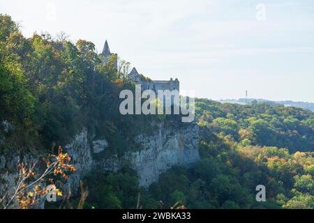 Burgruine Rudelsburg bei Bad Kösen, Naumburg, Sachsen-Anhalt, Deutschland, Europa Stockfoto