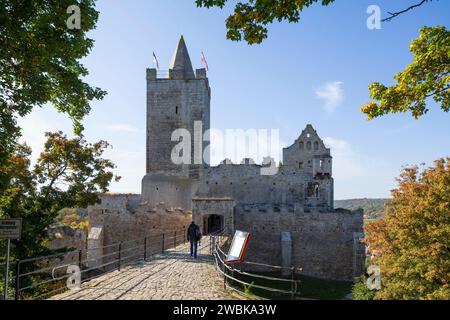 Burgruine Rudelsburg bei Bad Kösen, Naumburg, Sachsen-Anhalt, Deutschland, Europa Stockfoto