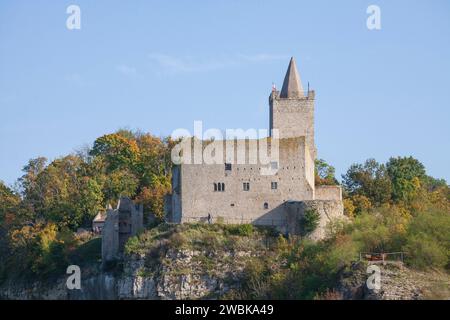 Burgruine Rudelsburg bei Bad Kösen, Naumburg, Sachsen-Anhalt, Deutschland, Europa Stockfoto