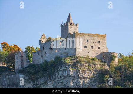 Burgruine Rudelsburg bei Bad Kösen, Naumburg, Sachsen-Anhalt, Deutschland, Europa Stockfoto