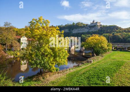 Burgruine Rudelsburg bei Bad Kösen, Naumburg, Sachsen-Anhalt, Deutschland, Europa Stockfoto