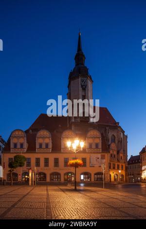 Marktplatz mit Wenzelskirche in der Abenddämmerung, Naumburg, Sachsen-Anhalt, Deutschland, Europa Stockfoto