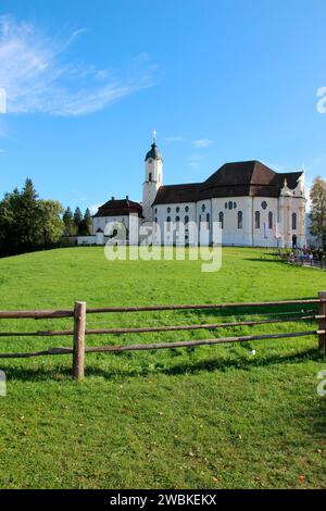 Wallfahrtskirche zum Geißelten Erlöser an der wies, wies, Wieskirche, bei Steingaden, Pfaffenwinkel, Oberbayern, Bayern, Deutschland Stockfoto