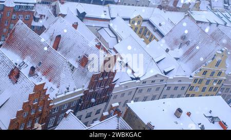 Deutschland, Schleswig-Holstein, Lübeck, Vogelperspektive auf die Altstadt mit Giebelhäusern Stockfoto