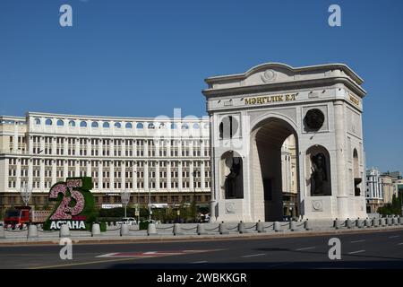 Astana (nur-Sultan), Kasachstan – Triumphbogen (Mangilik El) in Astana (nur-Sultan), Hauptstadt Kasachstans Stockfoto