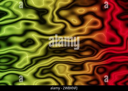 Digital generierter abstrakter Hintergrund mit gemischten grünen, roten und gelben Kreisen Stockfoto