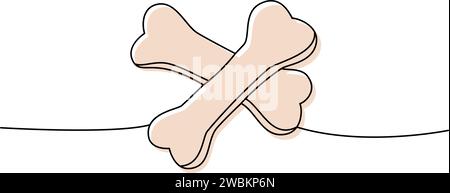 Knochen, Hundespielzeug eine Linie farbige, durchgehende Zeichnung. Tierzubehör, Tierspielzeug liefert durchgehende einzeilige Illustration. Vektorabbildung. Stock Vektor