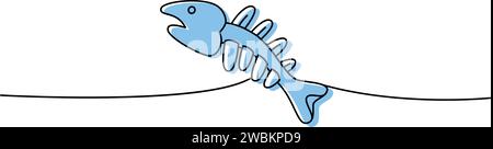 Fischknochen Skelett eine Linie farbige kontinuierliche Zeichnung. Tierzubehör, Tierspielzeug liefert durchgehende einzeilige Illustration. Stock Vektor