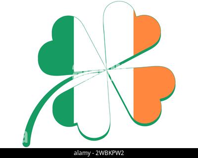 Shamrock-Umriss mit Farben der irischen Flagge im Inneren isoliert auf weißem Hintergrund. St. Patrick's Day oder Irland Symbol. Flaches Logo Stock Vektor