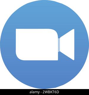 Zoom App Logo. Anwendung für Videokommunikation mit Cloud-Plattform für Video- und Audiokonferenzen, Chat und Webinar. Blaues Kamerasymbol. Soziale Netzwerke Stock Vektor