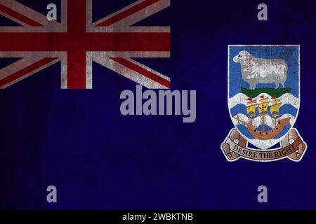 Flagge der Falklandinseln, Stoffflagge der Falklandinseln. Falklandinseln Nationalflagge, Stoff- und Texturflagge Bild der Falklandinseln. Stockfoto
