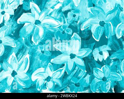 Abstrakte blaue Schwarzweißblumen, handgezeichnet, impressionistischer Stil, Farbstruktur, Pinselstriche von Farbe, Kunsthintergrund. Moderne Kunst. Kont Stockfoto