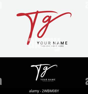 T, G, TG erste Handschrift oder handgeschriebenes Letter Logo zur Identitätssicherung. Logo mit Signatur, Hochzeit, Mode, Blumen, Botanik und handgezeichnet Stock Vektor