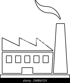 Werkseitige Symbole. Vektor-Piktogramm für Industriegebäude. Schwarze Silhouette und Fertigungslinie. Enthält Symbole wie Truck Terminal, Power Station, M Stock Vektor