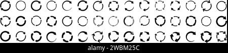 Symbolgruppe mit Kreispfeil. Kreisförmige Pfeile, Symbol, aktualisieren, neu laden, Recycling. Satz von Kreispfeilen, die sich auf transparentem Hintergrund drehen. Vektorabbildung Stock Vektor