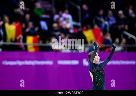 Nina PINZARRONE (BEL), während des Women Short Program, bei der ISU Europameisterschaft 2024, in der Algiris Arena, am 11. Januar 2024 in Kaunas, Litauen. Quelle: Raniero Corbelletti/AFLO/Alamy Live News Stockfoto