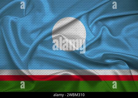 Flagge der Republik Sakha, Stoffflagge der Republik Sakha. Bild der Nationalflagge, Stoff und Textur der Republik Sakha. Stockfoto