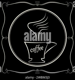Kaffeetasse mit Dampf in einem dekorativen Rahmen für Logo, Poster, Banner, Schilderladen Stock Vektor