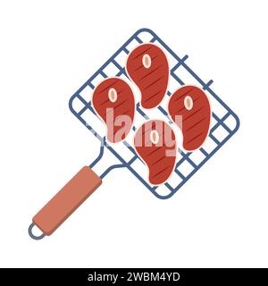 Grillrost mit Steaks, Gerät zum Grillen von Speisen. Draufsicht. Vektorabbildung Stock Vektor