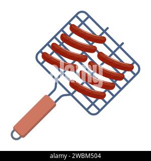 Grillrost mit Würstchen, Gerät zum Grillen von Speisen. Draufsicht. Vektorabbildung Stock Vektor