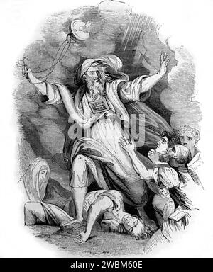 Illustration von Aaron, der die Pest hält, steht zwischen den Toten und den Lebenden, die Weihrauch opfern und Sühne für die Menschen von der Malerei durch Stockfoto