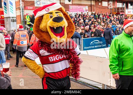 Kingsley das Gloucester Rugby Maskottchen im Kingsholm Stadium, Heimstadion von Gloucester Rugby, bevor es am 12/2023 in Gloucester, Großbritannien gegen Northampton antrat Stockfoto