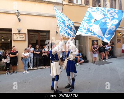 Fahnenwerfer, Bravio delle Botti, Montepulciano, Toskana, Italien Stockfoto