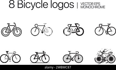 Fahrradlogo. Vector-Fahrradsammlung. Einfache, minimale, monochrome Vektordarstellung. Vektordarstellung Stock Vektor