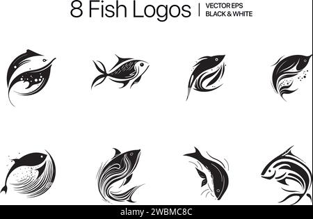 Vorlage für das Fish-Logo. Kreatives Vektorsymbol eines Angelclubs. Vektordarstellung Stock Vektor