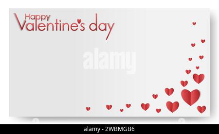 Weißes Papierbanner mit roten Herzen. Valentinstag Grußkarte Vorlage, Aufkleber, Banner, Vorlage, Modell. Papierschnitt Stock Vektor