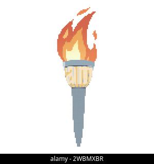 Flammende Punktlampe. Cartoon-Taschenlampe mit Flamme. Brennendes Feuer oder Flamme. Sportfeuerzeichen. Wettkämpfe, Sport-, Champion-, Sportspiel- oder Freiheitsfackeln mit Flammensymbol. Stock Vektor