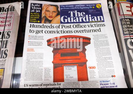 „Hunderte von Post-Office-Opfern, um Verurteilungen aufzuheben“ Guardian-Zeitung Schlagzeile Titelseite Fujitsu Horizon Skandal artikel 11 Januar 2024 Stockfoto