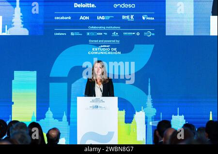 Madrid, Spanien. Januar 2024. Die Staatssekretärin für Handel und Präsident der ICEX Xiana Mendez sprach während der Abschlusszeremonie des spanischen Investorentags im Hotel Mandarín Oriental Ritz in Madrid. (Foto: Alberto Gardin/SOPA Images/SIPA USA) Credit: SIPA USA/Alamy Live News Stockfoto