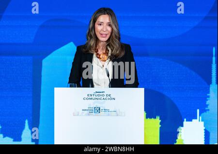 Madrid, Spanien. Januar 2024. Die Staatssekretärin für Handel und Präsident der ICEX Xiana Mendez sprach während der Abschlusszeremonie des spanischen Investorentags im Hotel Mandarín Oriental Ritz in Madrid. (Foto: Alberto Gardin/SOPA Images/SIPA USA) Credit: SIPA USA/Alamy Live News Stockfoto