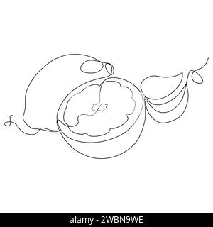 Durchgehende einzeilige Zeichnung des Orangenfrucht-Symbol-Vektor-Illustrationskonzepts Stock Vektor
