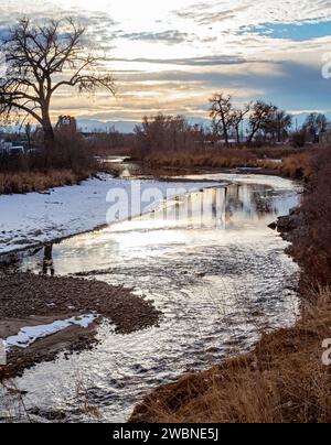 Denver, Colorado – Feuchtgebiete entlang des Clear Creek Trail. Der Wander-/Radweg verläuft 30 km von Golden, Colorado, bis zum South Platte River. Der cr Stockfoto