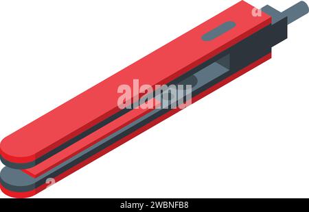 Isometrischer Vektor des Gerätesymbols in roter Farbe. Pflegewerkzeug. Lockige Schönheit Stock Vektor