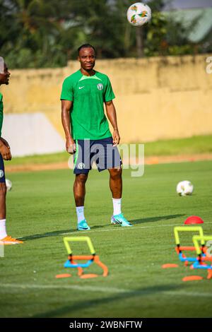 ABIDJAN, COTE D'IVORE - 11. JANUAR; Bruno Onyemaechi aus Nigeria während des Nigeria-Trainings in Vorbereitung auf das Afrika-Cup-Spiel gegen Eq Stockfoto