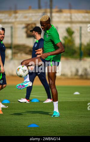 ABIDJAN, COTE D'IVORE - 11. JANUAR; Victor Osimhen aus Nigeria während des Nigeria-Trainings in Vorbereitung auf das Afrika-Cup-Spiel gegen Equa Stockfoto