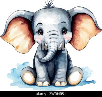 Wunderschöne schöne Vektorkunst Aquarell süßer Elefant Stock Vektor