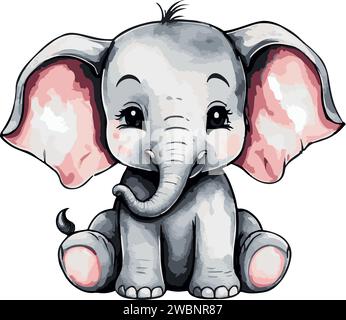 Erstaunlich schöne Vektorkunst Aquarell süßer Elefant Stock Vektor