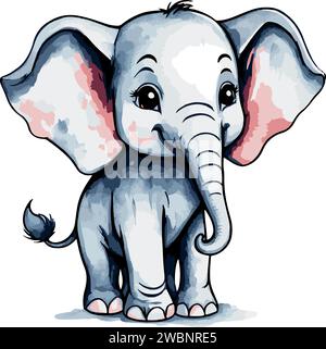 Super schöne Vektorkunst Aquarell süßer Elefant Stock Vektor