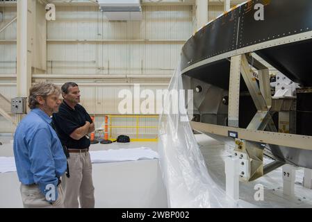 Die Plum Brook Station des NASA Glenn Research Centers in Sandusky, Ohio, erhielt am 24. Juni 2015 den Orion Crew Module Adapter Simulator für die Evaluierung von Raumfahrzeugen. Stockfoto